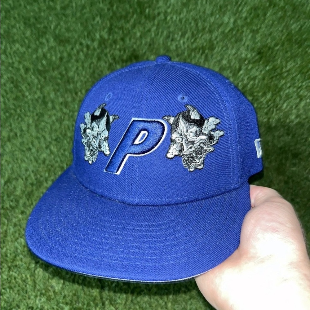 PALACE x New Era 59 Fifty Mask Japanese Royal Blue Cap with Embroidered Cities